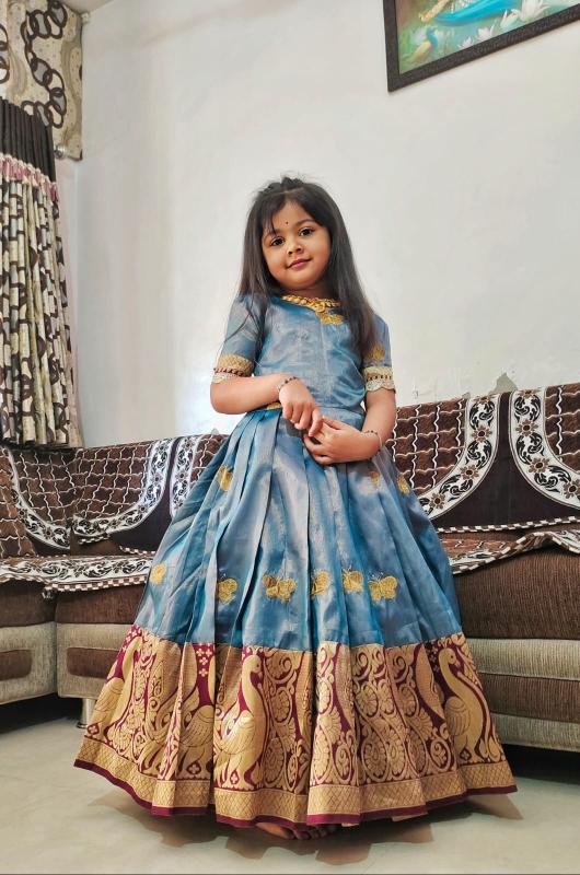 kids gown kanjivaram silk Blue Ethnic kids wear in Gujarat